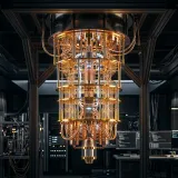 次世代の超高度計算機である量子コンピュータを象徴する、美しい装置の高品質な写真