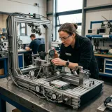 コードを書く前にまずテストを書くテスト駆動開発(TDD)を象徴する、製品を作る前にテスト用の計測具や治具を綿密に準備しているエンジニアの高品質な写真