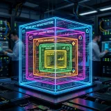 タグを用いて自由にデータ構造を定義できるXMLを象徴する、幾重にも入れ子になった光るデジタルデータボックスの高品質写真