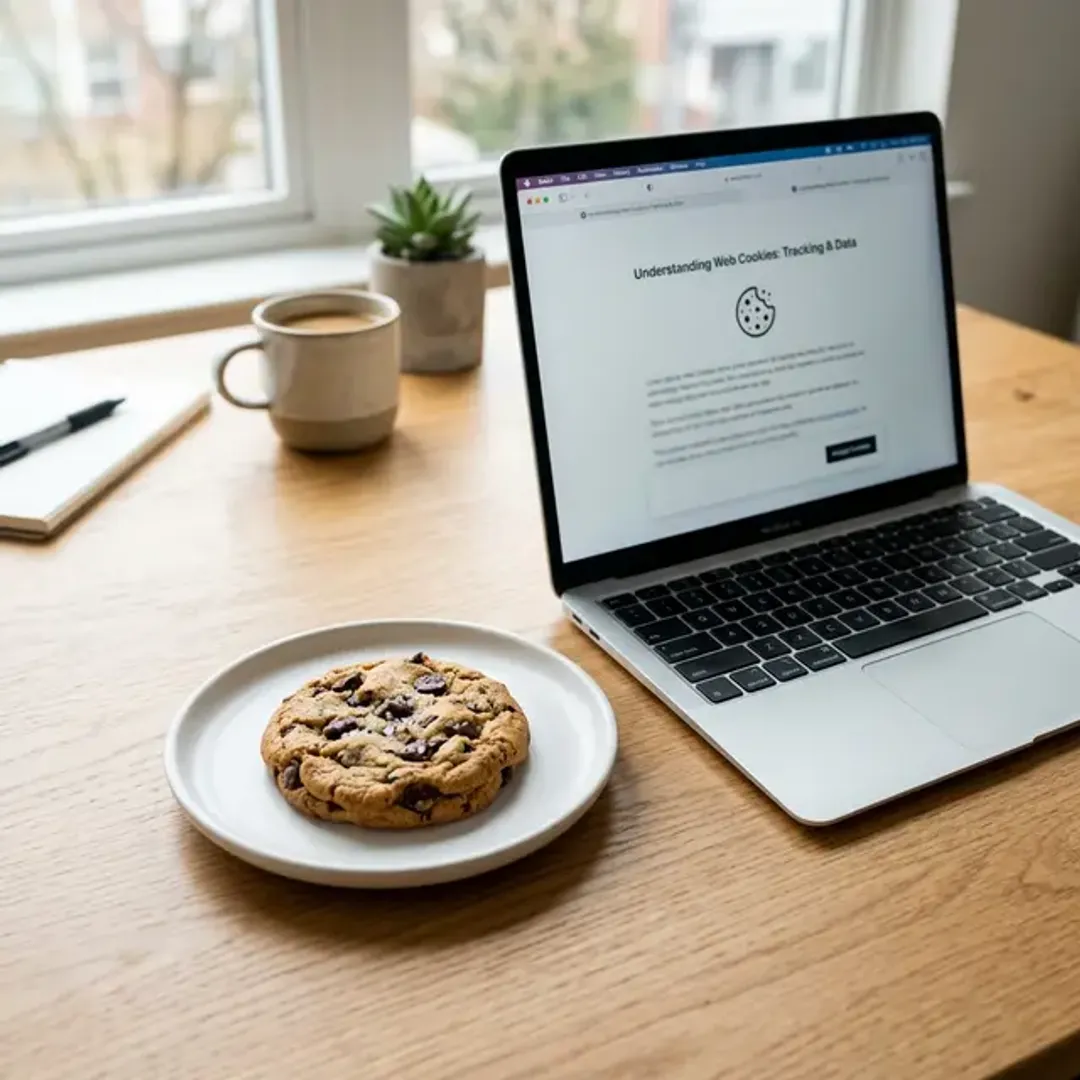 Cookie機能のメタファーとしてのクッキーとPCの高品質なイメージ写真