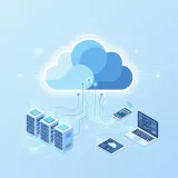 クラウドコンピューティングの仕組みを直感的に表したクリーンな概念図イラスト