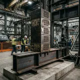 システムに大量のアクセスや重い処理をかけて限界を調べる負荷テストを象徴する、巨大な鉄製の重りを乗せて耐久限界を測定されるはりの高品質な写真