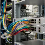 ネットワークルーティングを担うルーター機器とケーブルの高品質なイメージ写真