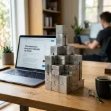 ブロックチェーンの構造を表す金属ブロックの高品質なイメージ写真