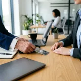 管理職が若手社員を会議で紹介し後押ししている様子
