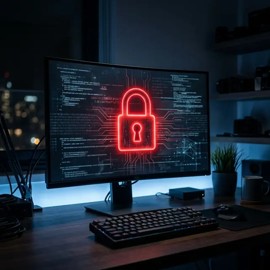 ランサムウェアによる端末のロックダウン被害を表す高品質なイメージ写真