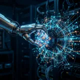 ネット上の情報を自動抽出するスクレイピングを象徴するロボットアームの高品質な写真