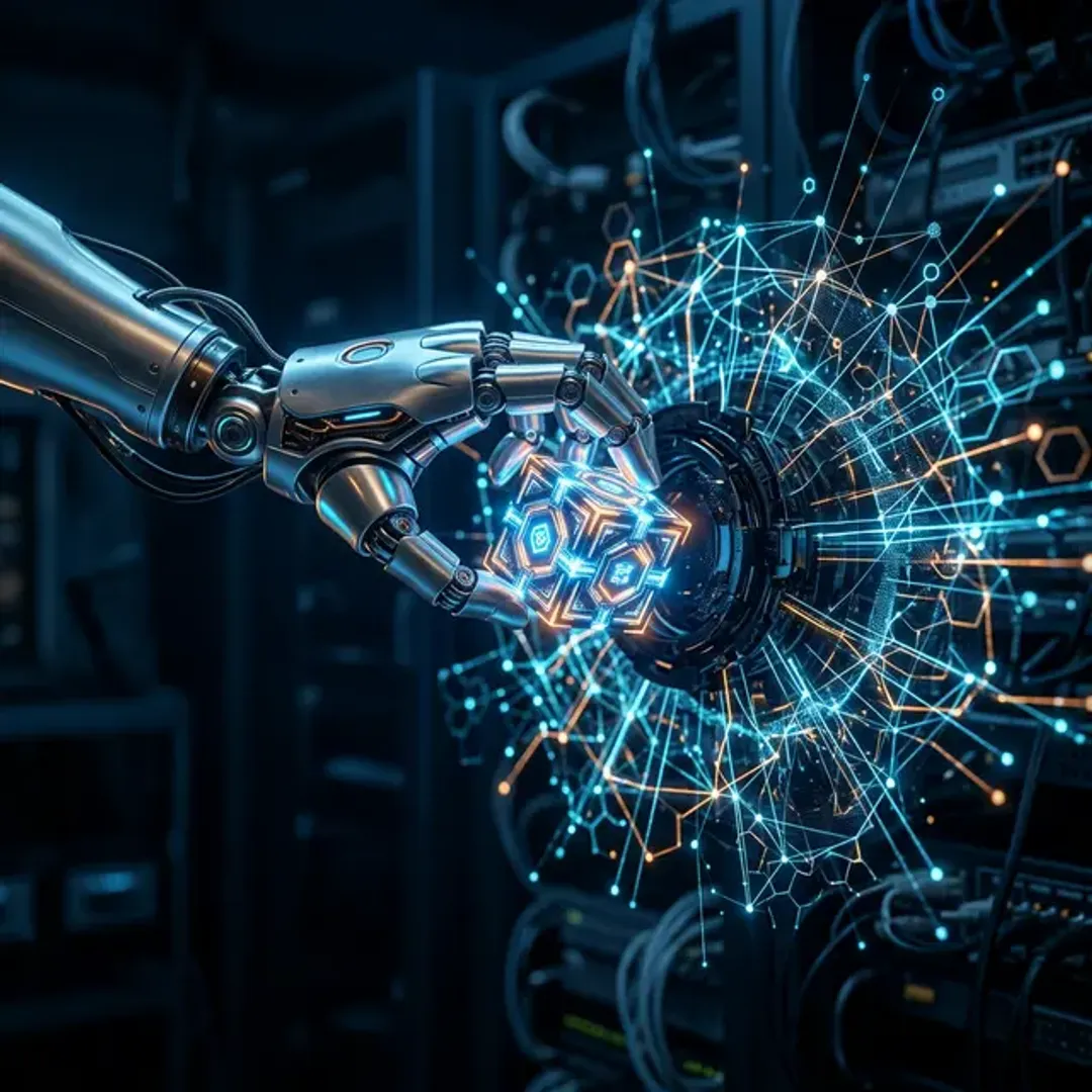 ネット上の情報を自動抽出するスクレイピングを象徴するロボットアームの高品質な写真