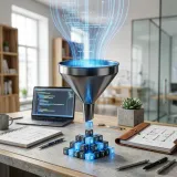 ソースコードを機械語に変換するコンパイラを象徴するじょうごの高品質なイメージ写真