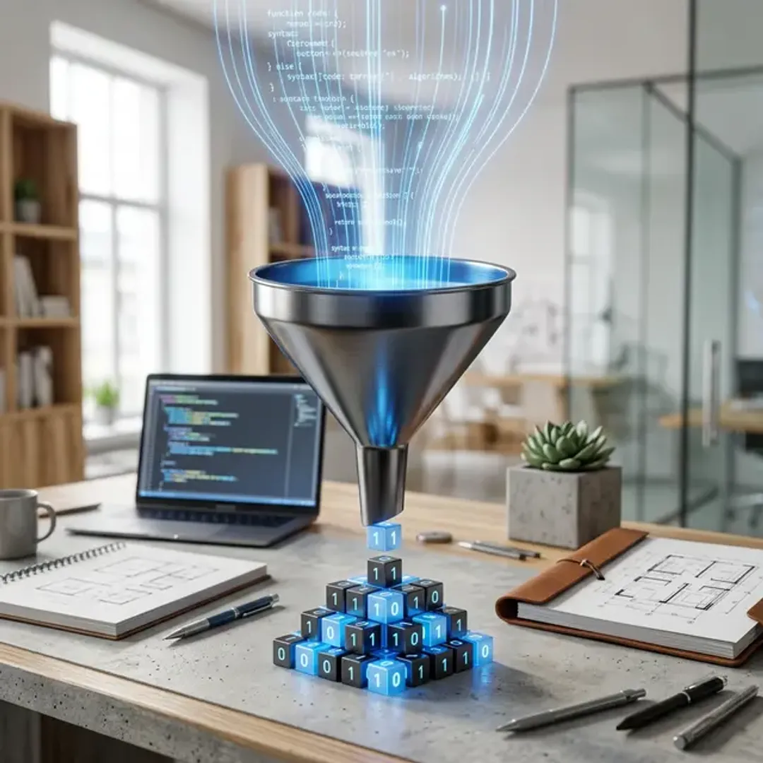 ソースコードを機械語に変換するコンパイラを象徴するじょうごの高品質なイメージ写真