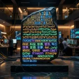 世界中の文字を統一して扱える文字コードUTF-8を象徴する、あらゆる言語の文字が刻まれた光るデジタル・ロゼッタストーンの高品質写真