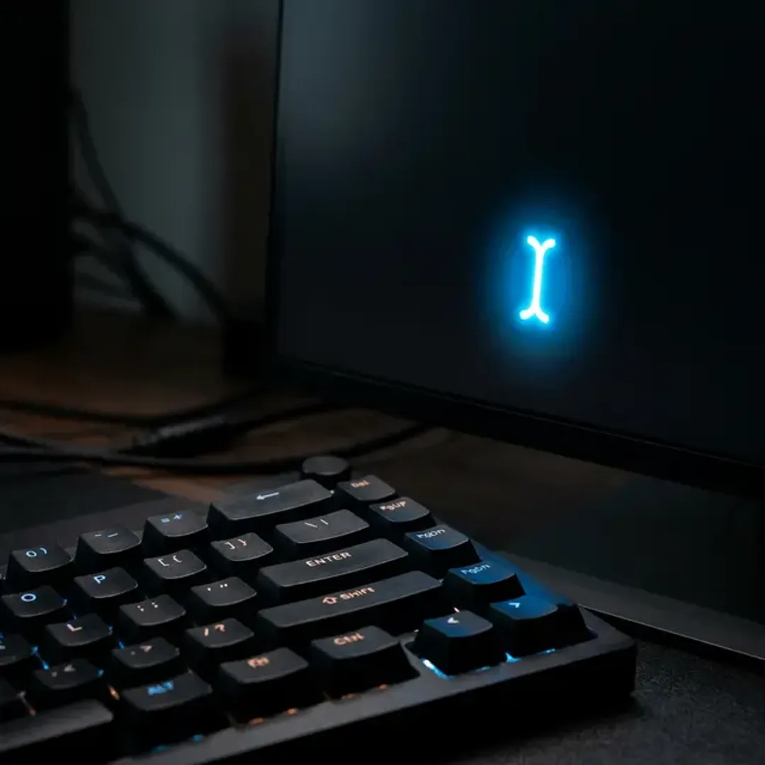 AIへの命令文であるプロンプトを象徴する、入力待ちの光るカーソルの高品質な写真