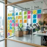 アジャイル開発のスプリントやカンバンボードを表す高品質なイメージ写真