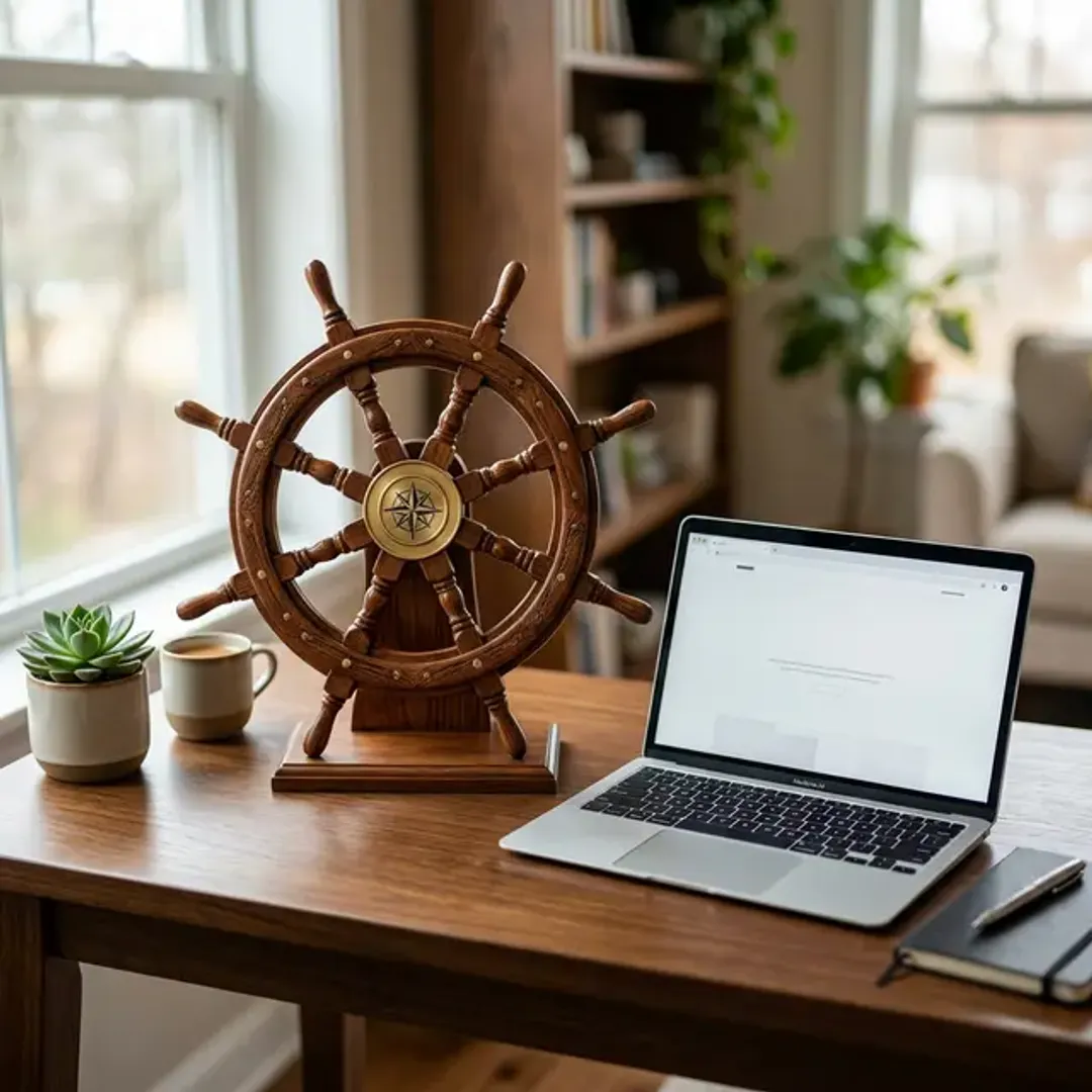 Kubernetesのオーケストレーションを象徴する操舵輪の高品質なイメージ写真