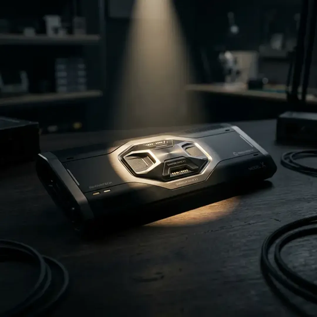 他にはない製品の独自の特徴や機能を象徴する、暗いテーブルの上で新しい金属製プロトタイプの革新的な一つの機能だけをドラマチックに照らし出すスポットライトの高品質な写真