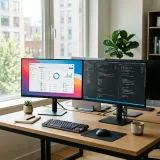 UIデザインとソースコードの両面を扱うフルスタックエンジニアのデスク環境の高品質なイメージ写真