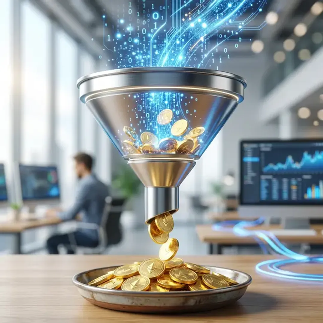 アクセスが成果へと変換されるコンバージョン(CVR)を象徴するじょうごの高品質な写真