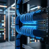 物理的なITネットワーク配線と機材の高品質なイメージ写真