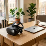 メタバース空間へアクセスするためのVRヘッドセットの高品質なイメージ写真