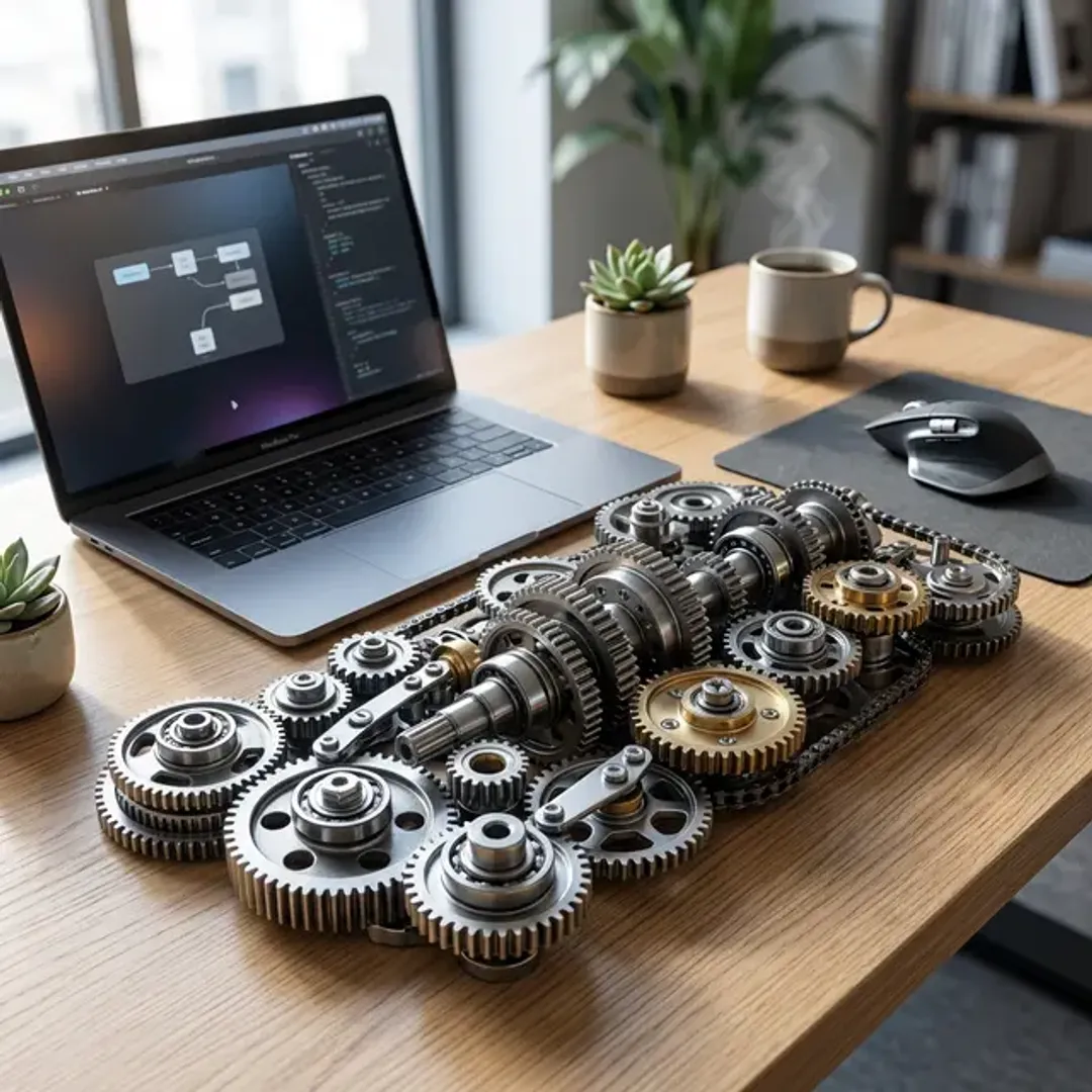 CI/CDパイプラインによる自動化を表現する歯車の高品質なイメージ写真