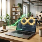 顧客の長期的な価値(LTV)を象徴する上昇カーブと無限大マークの高品質なイメージ写真