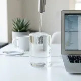 清潔な白いデスクの上に置かれた、書類やノートパソコンが整然と並ぶ様子。許容量（キャパシティ）を表現している。