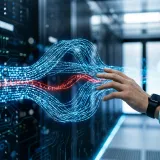 Webページに悪意あるスクリプトを仕込むクロスサイトスクリプティング(XSS)を象徴する、正常なデータストリームの内部に潜む危険なスクリプトの高品質画像