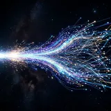 正確性よりも速度を優先するUDP通信を象徴する、高速で自由に飛び交う大量の光のパケットの高品質写真