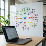 Gitのブランチ構造をホワイトボードに描いた高品質なイメージ写真