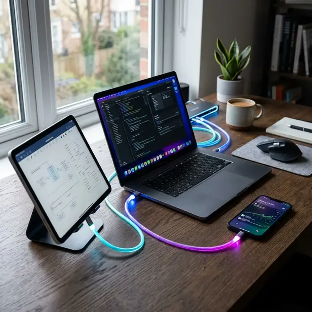 ネットワークの末端にあるPCやスマホなどのエンドポイント通信機器を美しく配置した高品質な写真