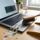 インターネットの世界で、今までユーザーの背中にこっそり貼られていたGPSや名札（目印のCookie）が、プライバシー保護の波によってバリッと剥がされ、企業がユーザーを追跡（ストーカー）できなくなって迷子になっているイメージ
