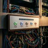 物事の共通な特徴を抽出し、複雑な詳細を隠す抽象化を象徴する、複雑な配線を隠してシンプルなボタンだけを見せる制御盤の高品質な写真